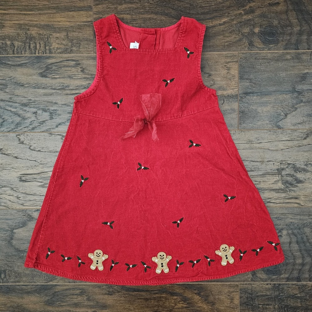 Bonnie Jean Girls 4T Red Corduroy Holiday Dress Mistletoe Gingerbread